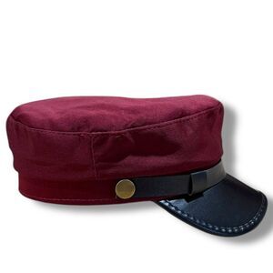 Red Black Faux Leather Two Tone Captain Newsboy Cabbie Hat NWT